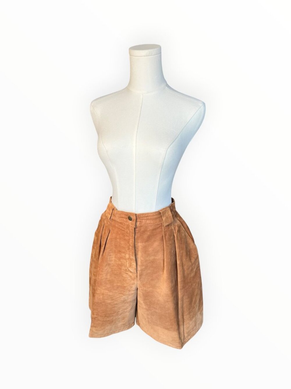 Vintage 1980s Cayenne Camel Suede Leather High Waist Bermuda Shorts